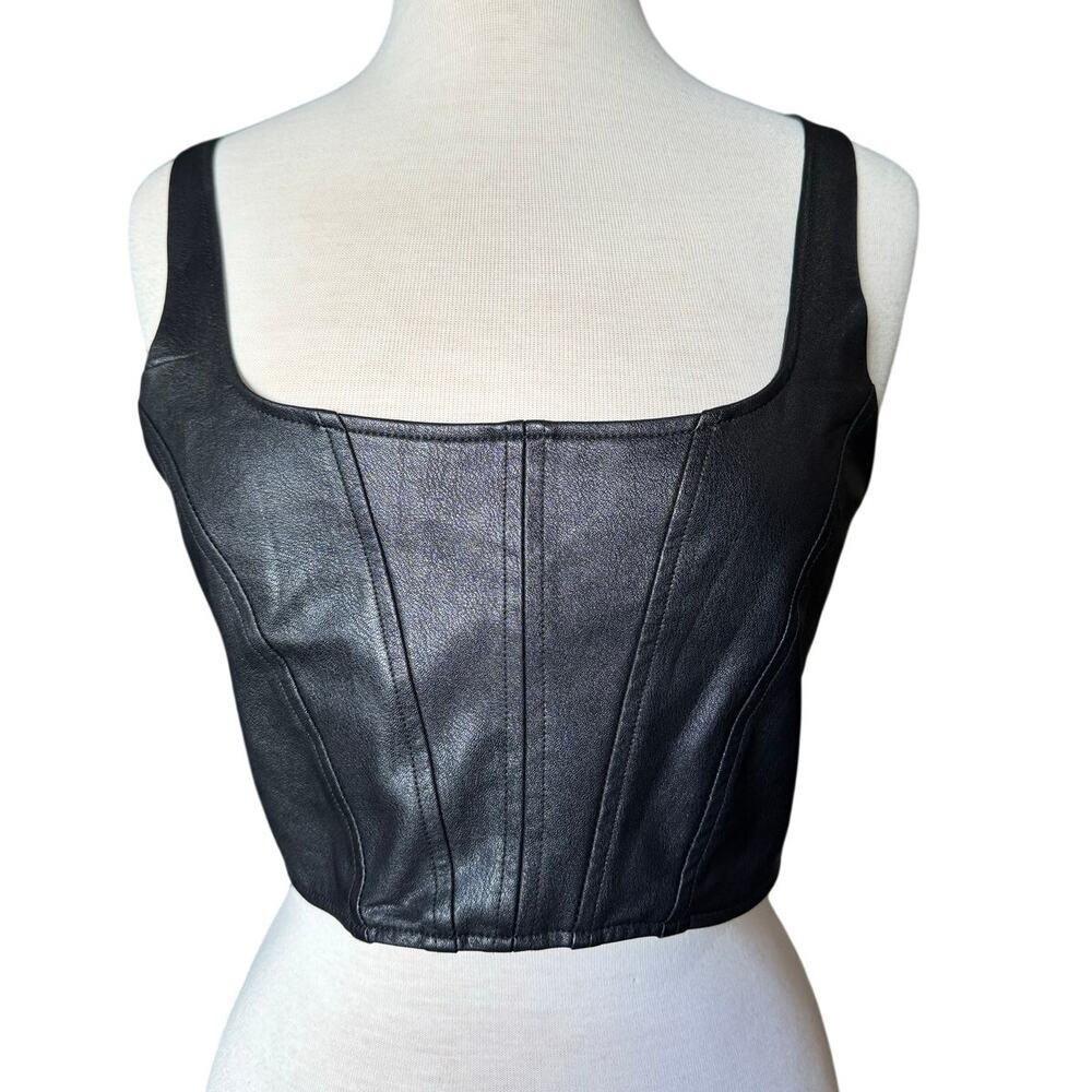 Amanda Uprichard Black Faux Leather Crop Tank Top Size Large